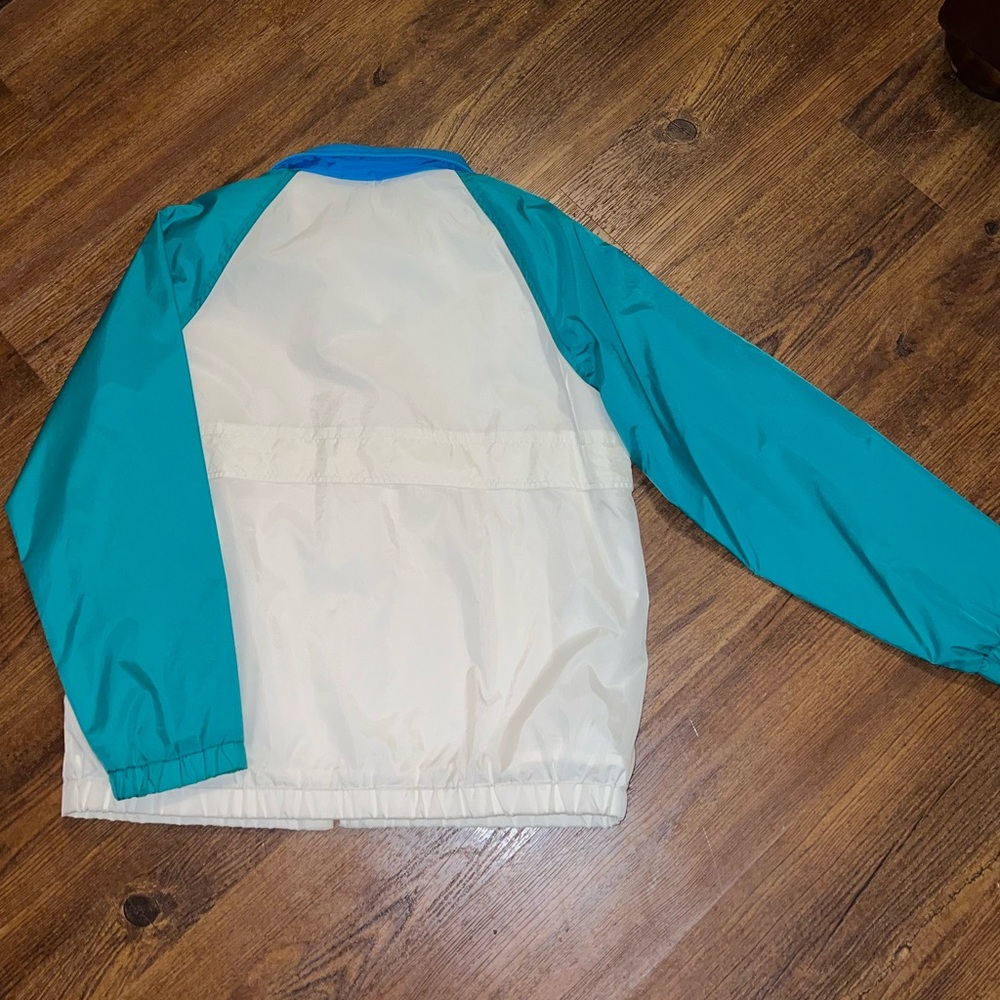 Vintage 90s White Retro Colorblock Blue Windbreaker Bomber Zip Up Jacket Size M - Picture 3 of 14